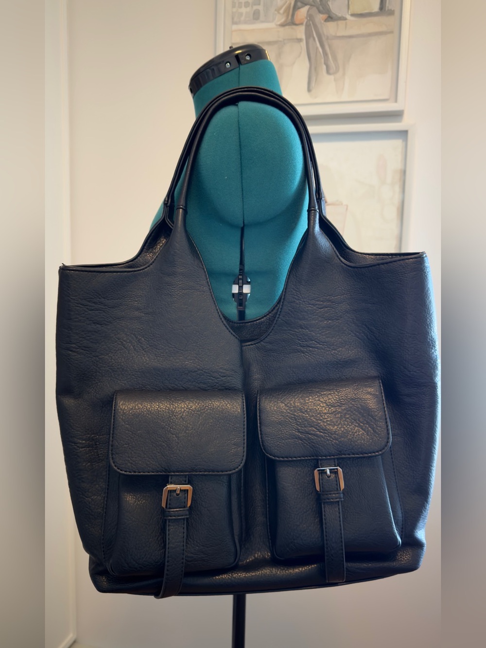 Classic Black Leather Tote Bag -  Anthropology Women's Handbag